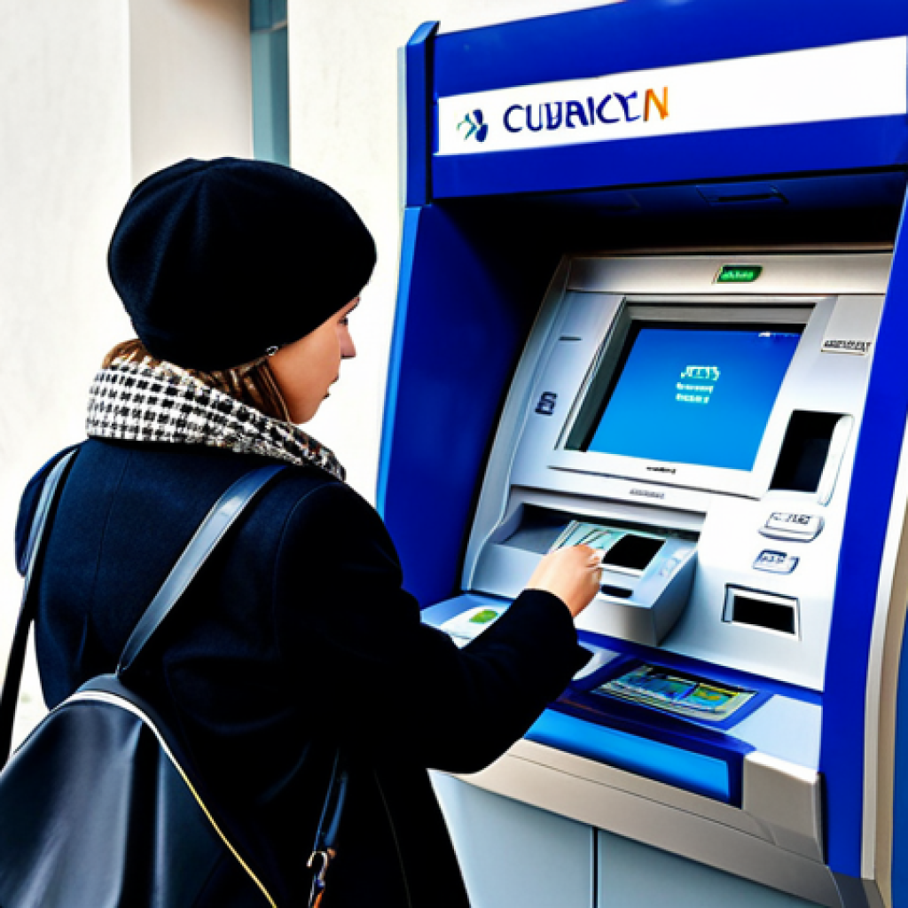 **

A traveler in appropriate travel attire, standing at a European ATM, carefully reviewing the screen for DCC (Dynamic Currency Conversion) options, fully clothed, safe for work, professional, modest, correct proportions, well-formed hands, modern aesthetic, bright daylight.

**