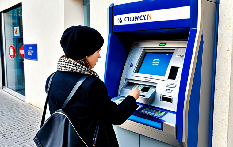 **

A traveler in appropriate travel attire, standing at a European ATM, carefully reviewing the screen for DCC (Dynamic Currency Conversion) options, fully clothed, safe for work, professional, modest, correct proportions, well-formed hands, modern aesthetic, bright daylight.

**