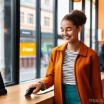 체크카드 간편결제 연동 - **Prompt 1: Urban Contactless Convenience**
    A vibrant, dynamic scene in a modern European city, ...