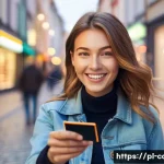 신용카드로 적금 들기 - A vibrant and energetic scene featuring a young adult, dressed in modern casual clothing, joyfully h...