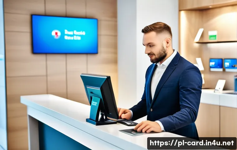 신용카드 한도 초과 해결 방법 - A detailed modern Polish bank customer service scene inside a bright, clean bank branch in Warsaw, s...
