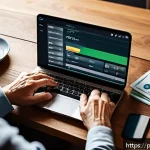 카드 리볼빙 서비스 장단점 - A detailed illustration of a middle-aged Polish person sitting at a modern wooden desk in a cozy hom...